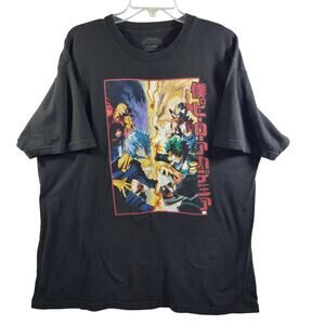 Heroes-League of Villians Mha Face Off Funimation XL Black Anime Graphic T-Shirt